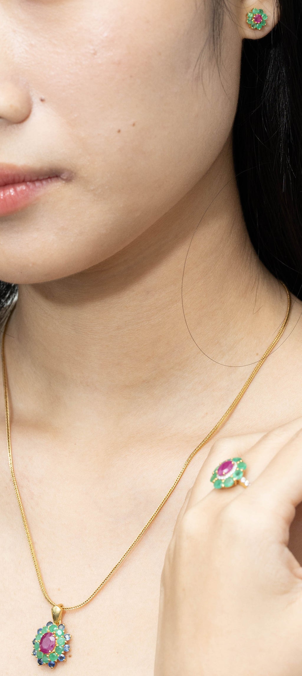 Handcrafted ruby and emerald earrings by Jewelry by Crimson