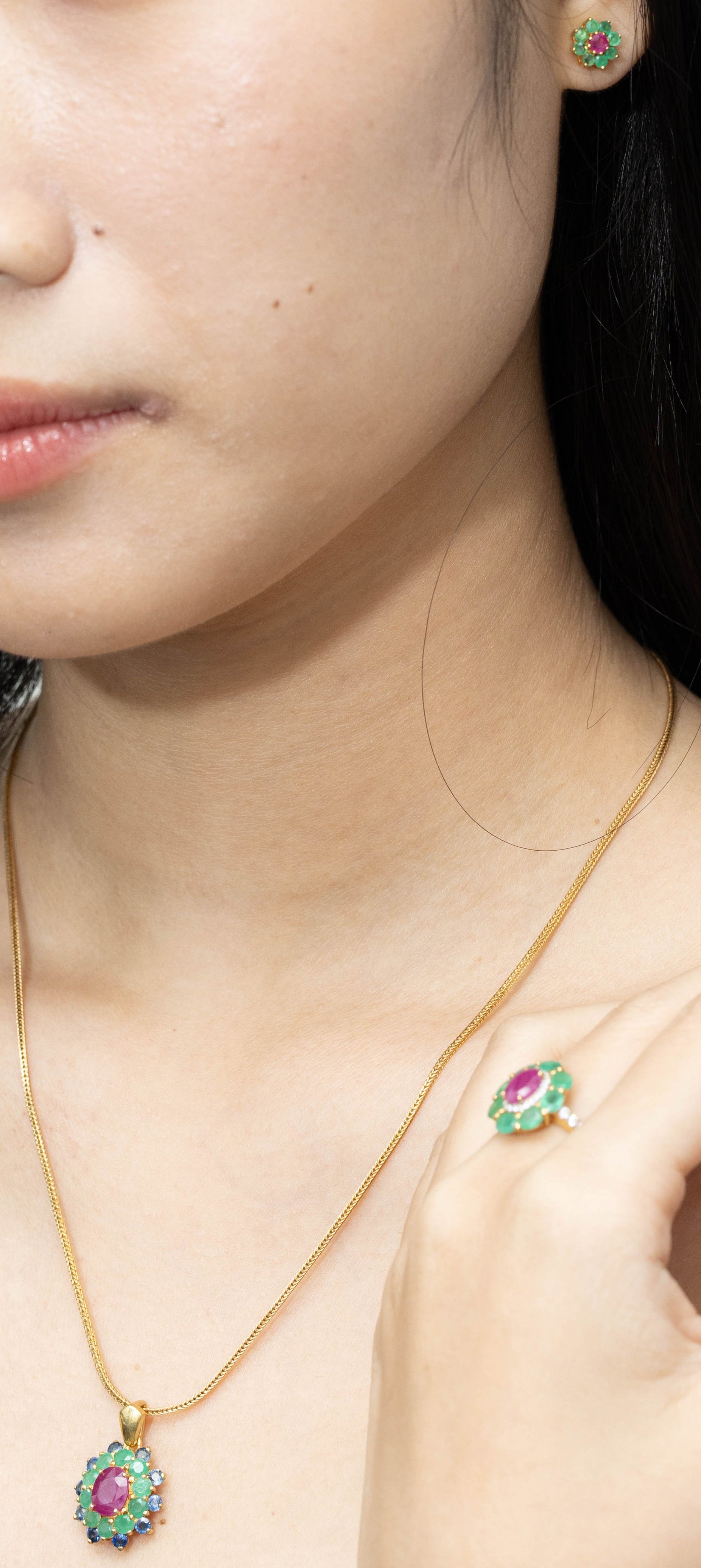 Handcrafted ruby and emerald earrings by Jewelry by Crimson