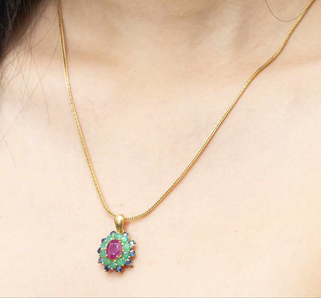 Elegant ruby emerald sapphire pendant for women