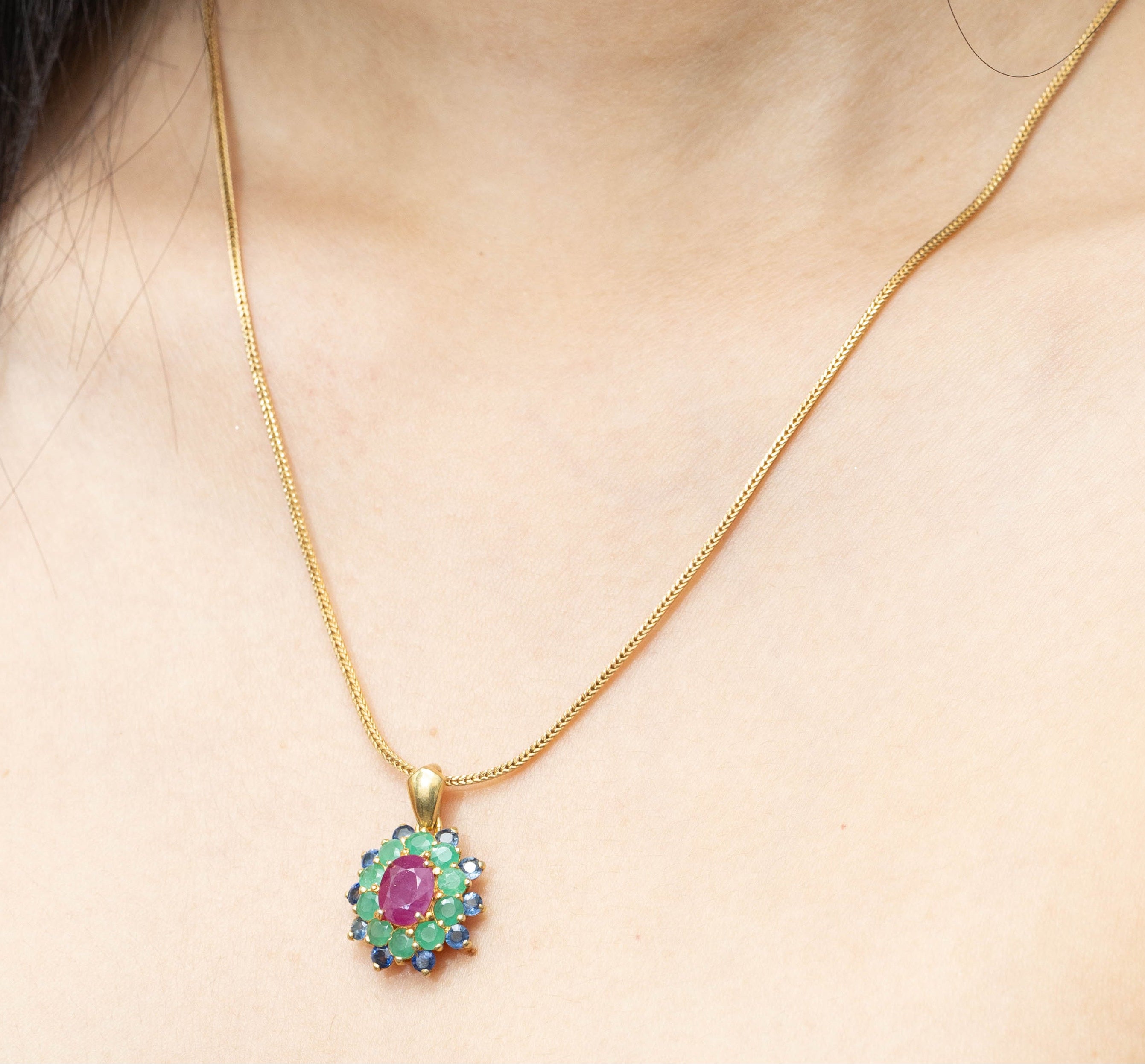 Elegant ruby emerald sapphire pendant for women