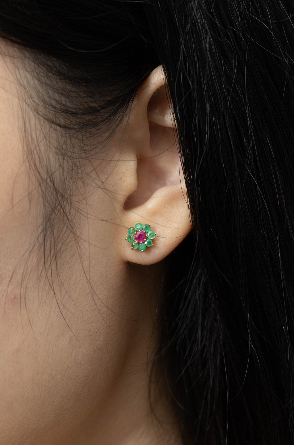 Floral ruby emerald earrings handcrafted in 925 sterling silver