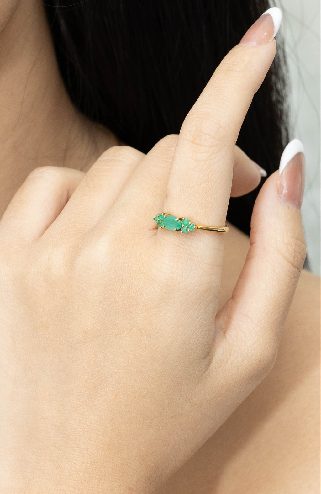 Emerald cluster ring in 14K gold plated sterling silver