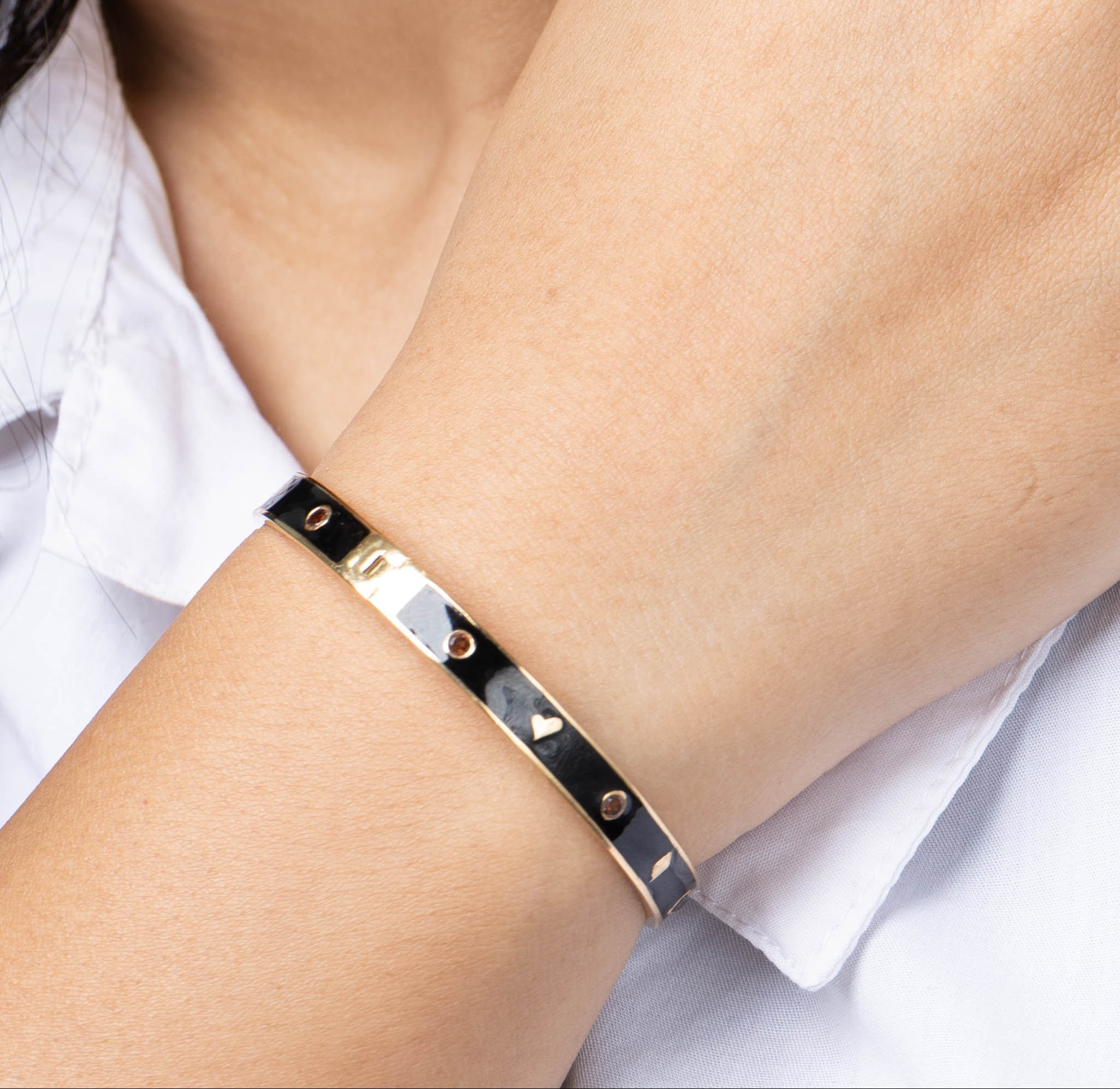 Minimalist black and gold enamel bracelet for women