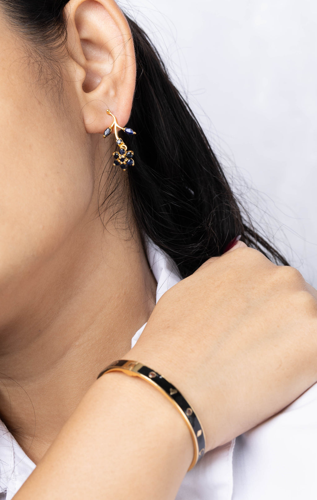Handcrafted sapphire floral earrings in gold plated sterling silver