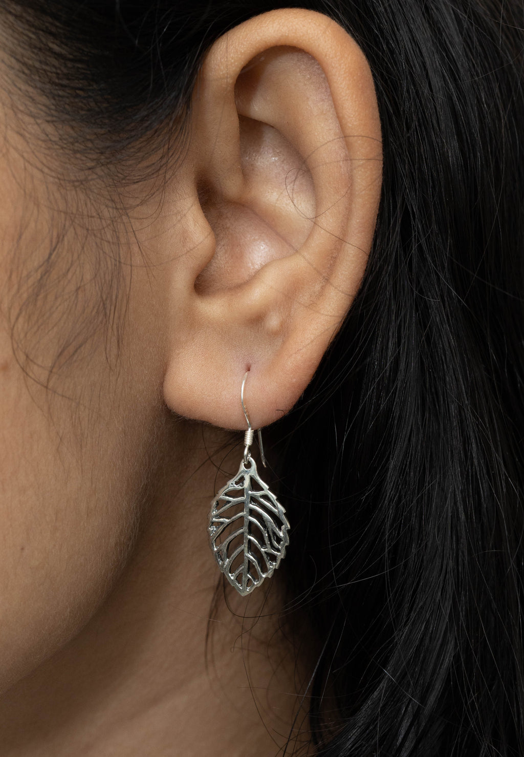 Nature inspired silver leaf dangle earrings