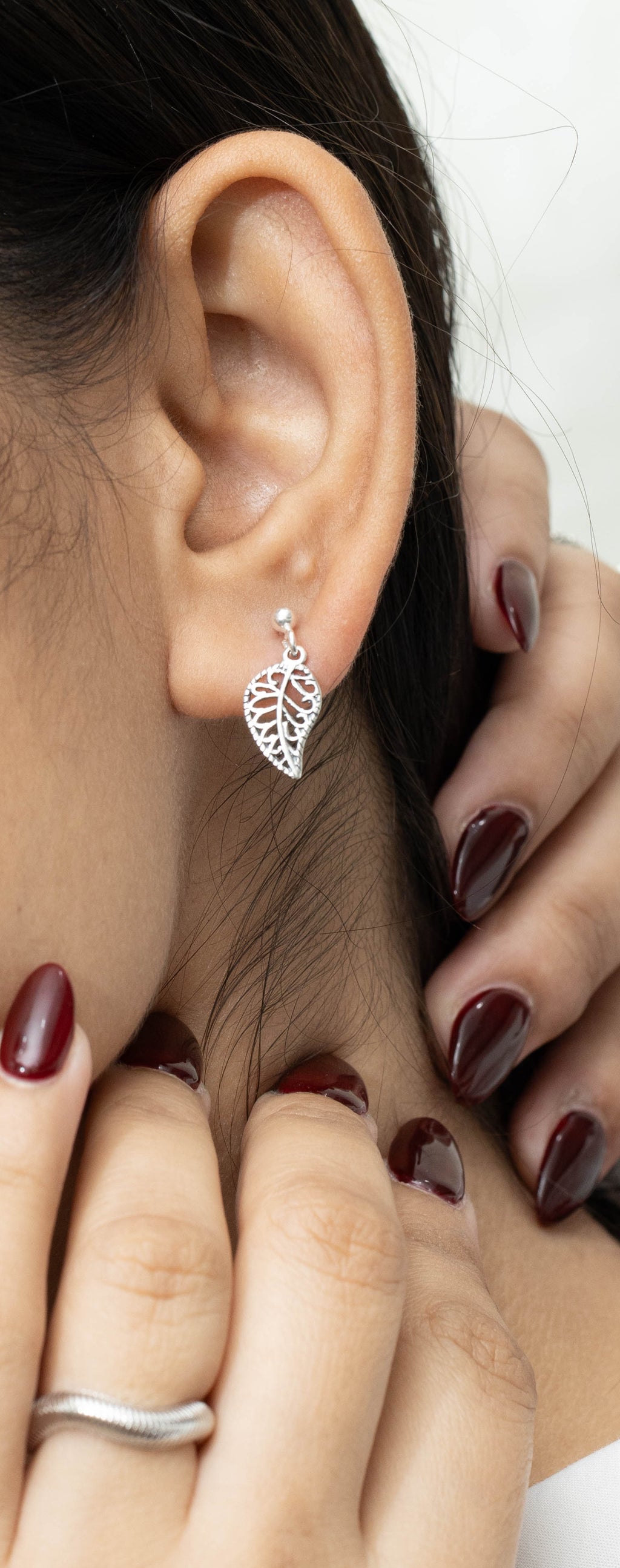 Contemporary leaf earrings in sterling silver