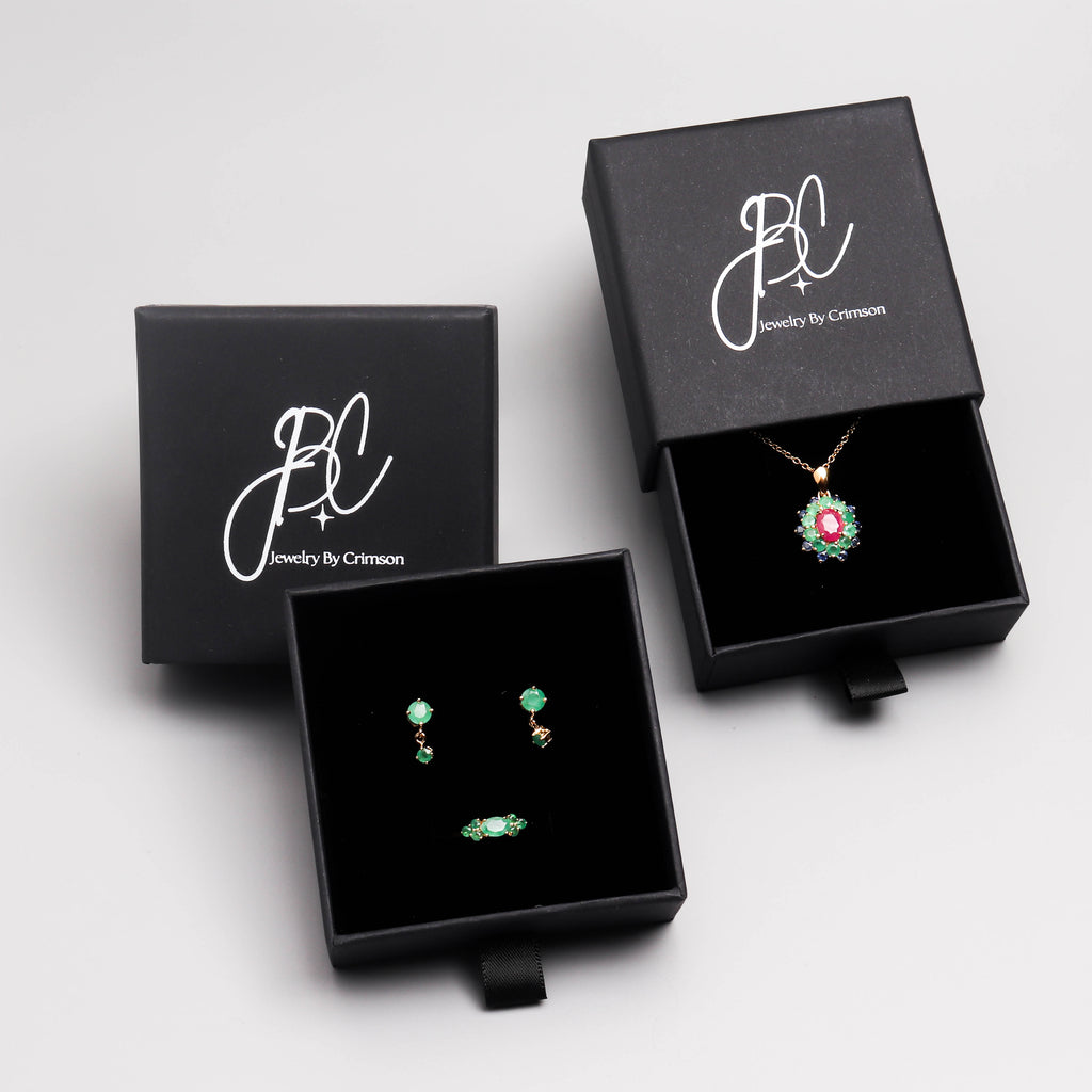 Ruby, Emerald & Blue Sapphire Flower Cluster Pendant in 925 Sterling Silver