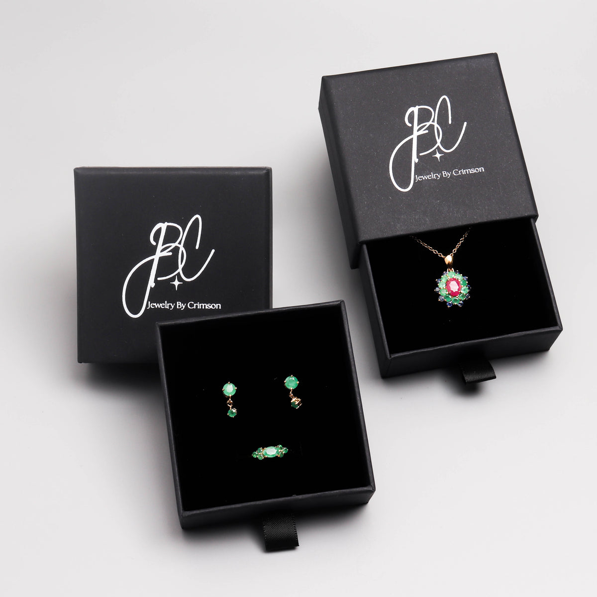 Ruby, Emerald & Blue Sapphire Flower Cluster Pendant in 925 Sterling Silver