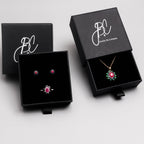 Ruby & Blue Sapphire Flower Halo Ring in 18K Gold-Plated Sterling Silver