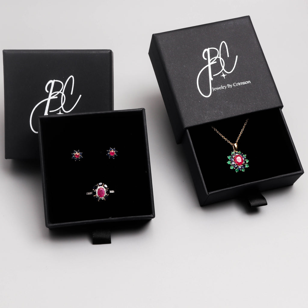 Ruby & Blue Sapphire Flower Cluster Pendant in 925 Sterling Silver
