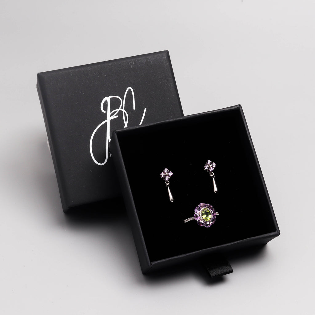 Peridot & Amethyst Halo Ring in 925 Sterling Silver