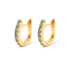 Blue topaz huggie hoop earrings in 18K gold plated sterling silver by Jewelry By Crimson