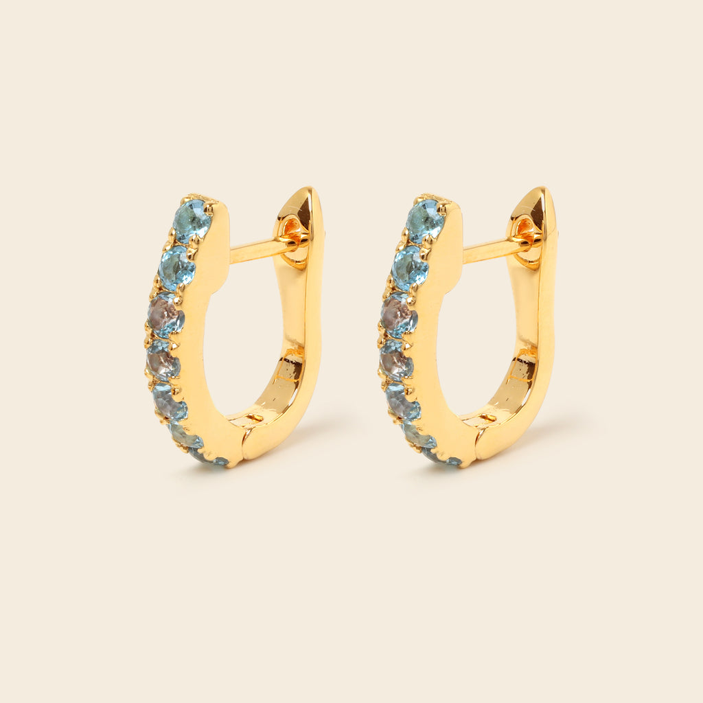 December birthstone blue topaz hoop earrings in gold