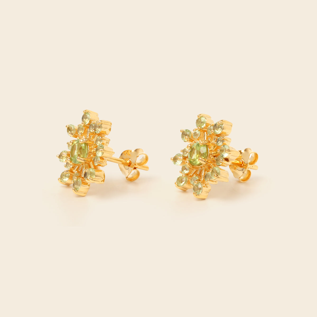 August birthstone peridot snowflake stud earrings