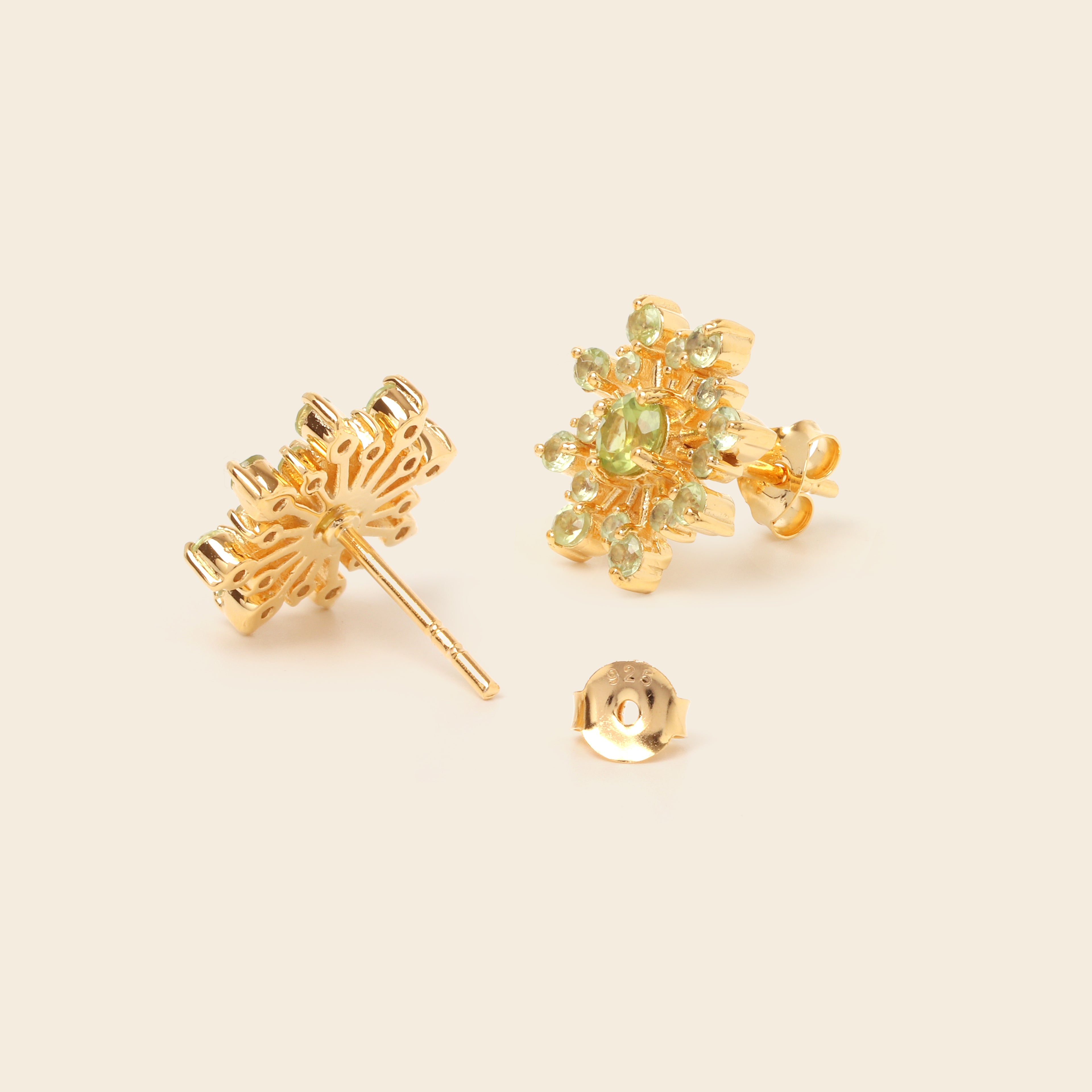 Peridot stud earrings with butterfly closure