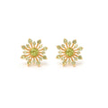 Peridot snowflake stud earrings in 18K gold plated sterling silver by Jewelry By Crimson