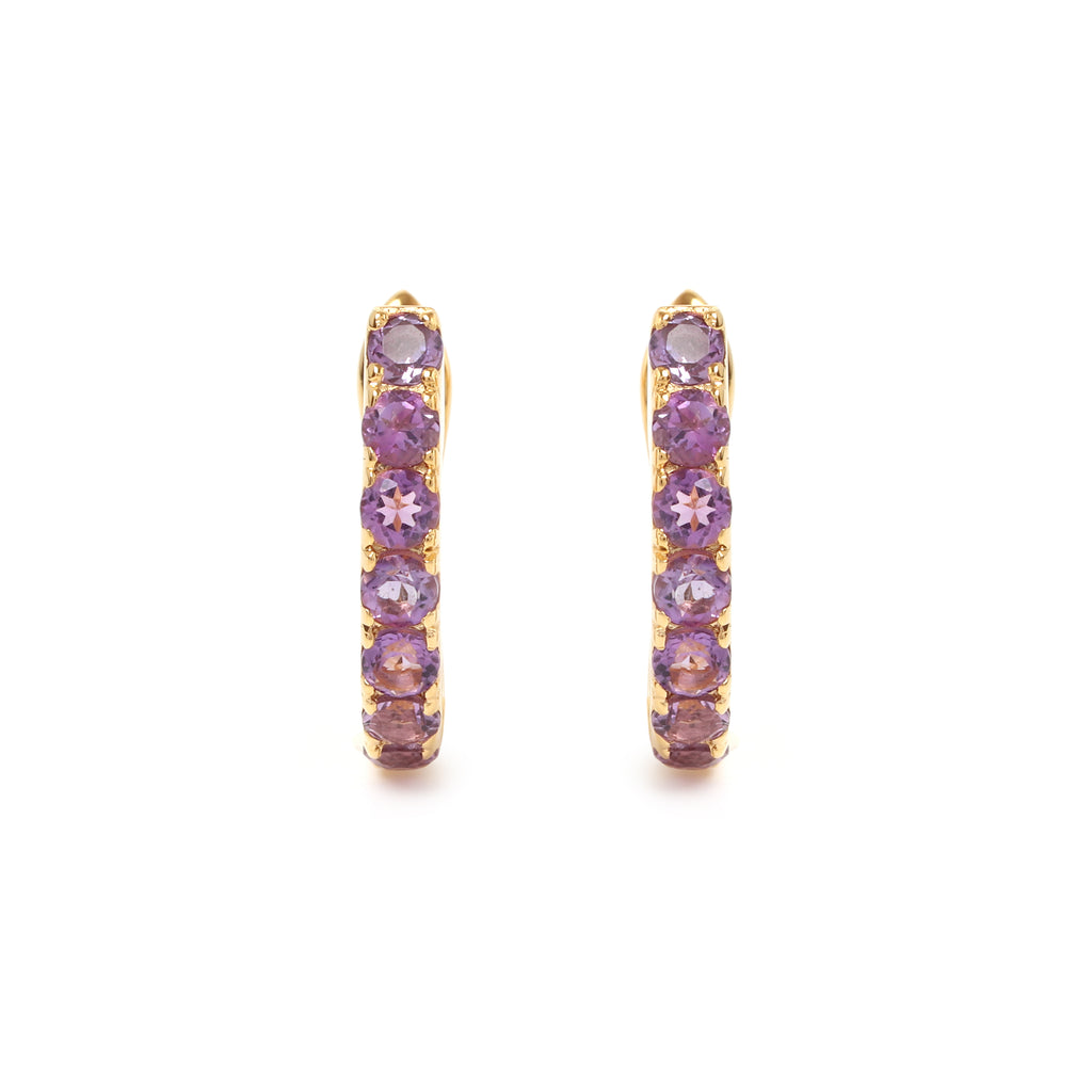 Gold huggie earrings with natural amethyst — pair view