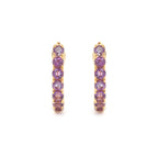 Gold huggie earrings with natural amethyst — pair view