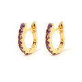Amethyst huggie hoop earrings in 18K gold plated sterling silver by Jewelry By Crimson