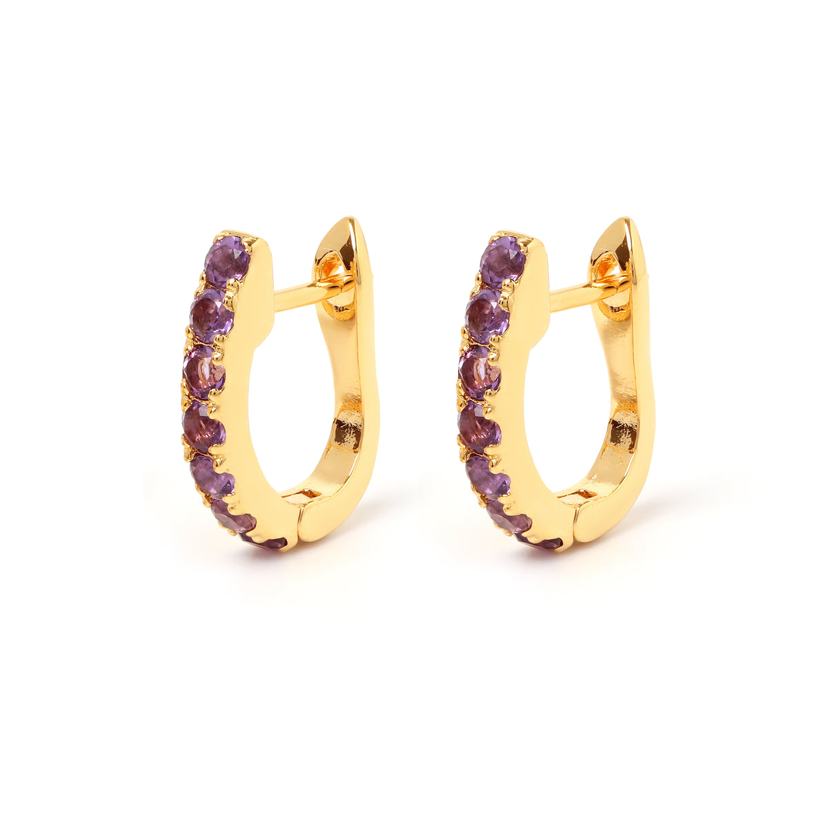 Natural Amethyst Hoop Earrings in 925 Sterling Silver
