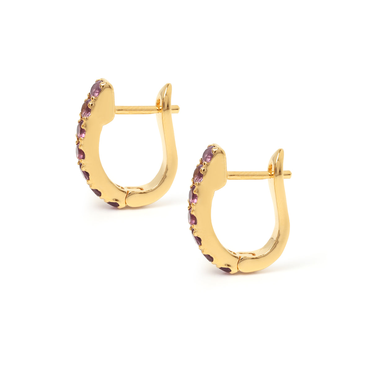 Amethyst hoop earrings with latch back closure