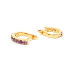 Amethyst huggie hoop earrings in 18K gold — display view