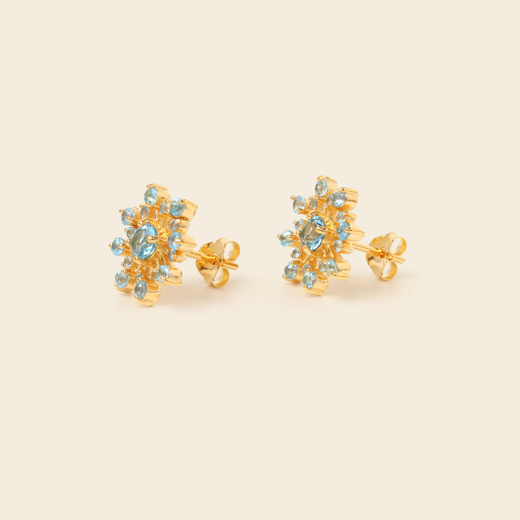 Blue topaz stud earrings with butterfly closure