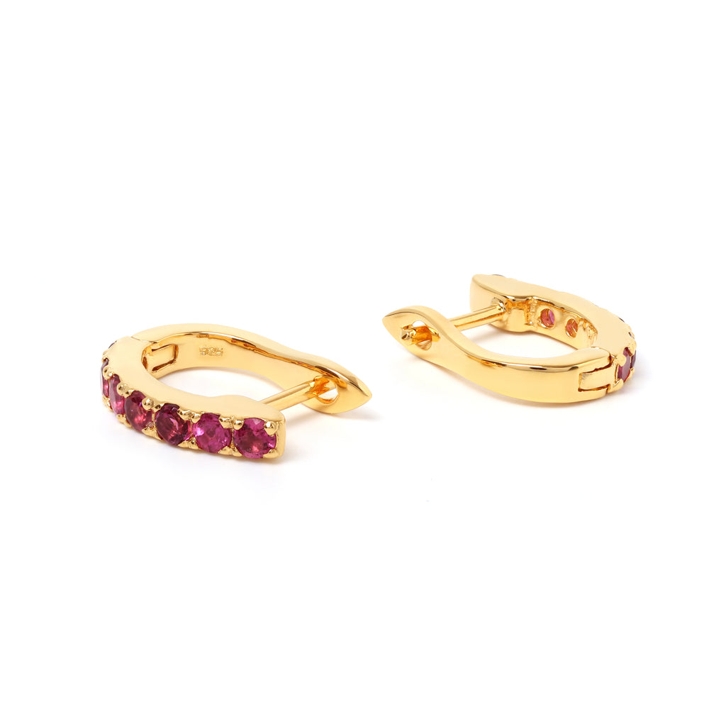 October birthstone pink tourmaline hoop earrings in gold