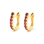 Pink tourmaline huggie hoop earrings in 18K gold plated sterling silver by Jewelry By Crimson