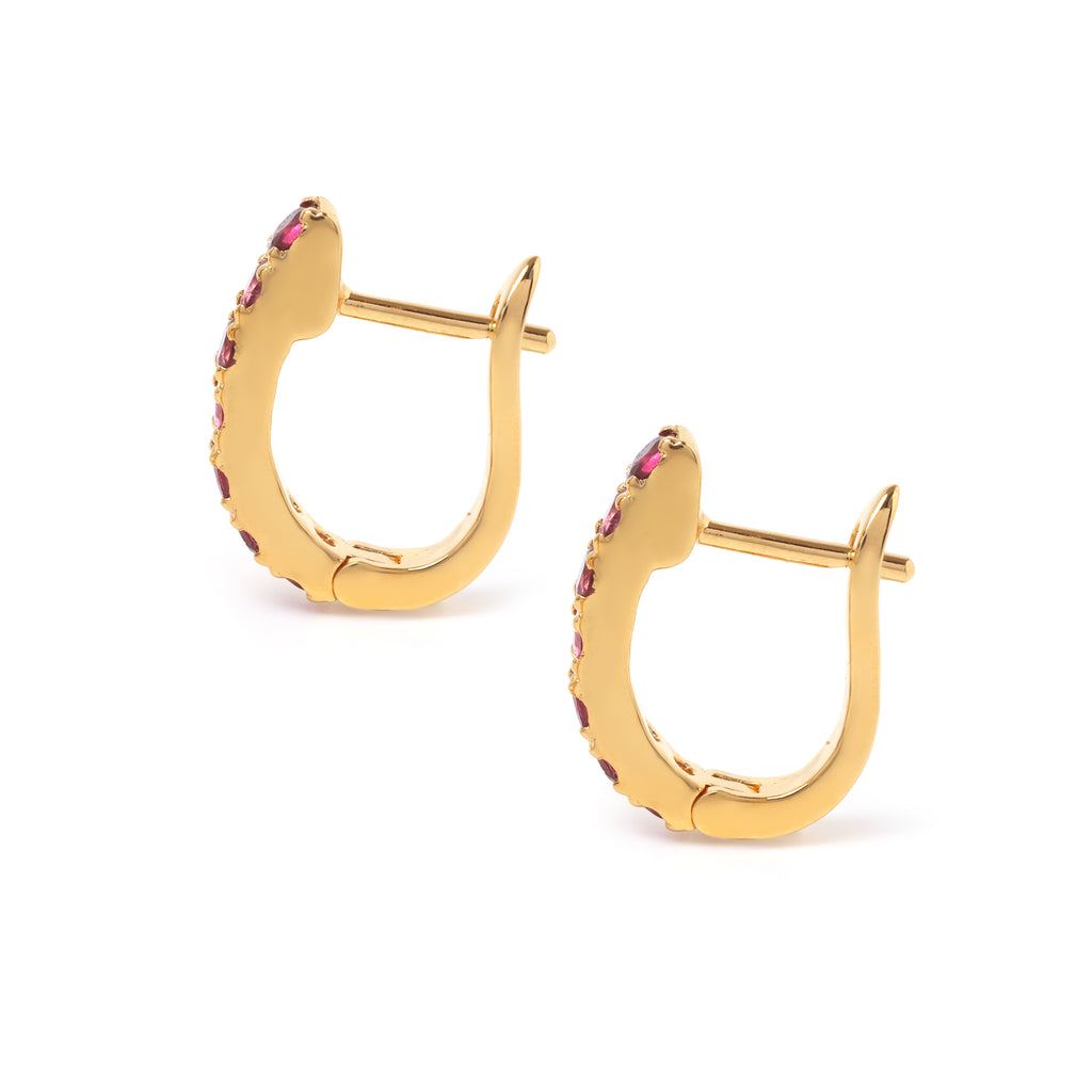 Pink tourmaline hoop earrings with latch back closure