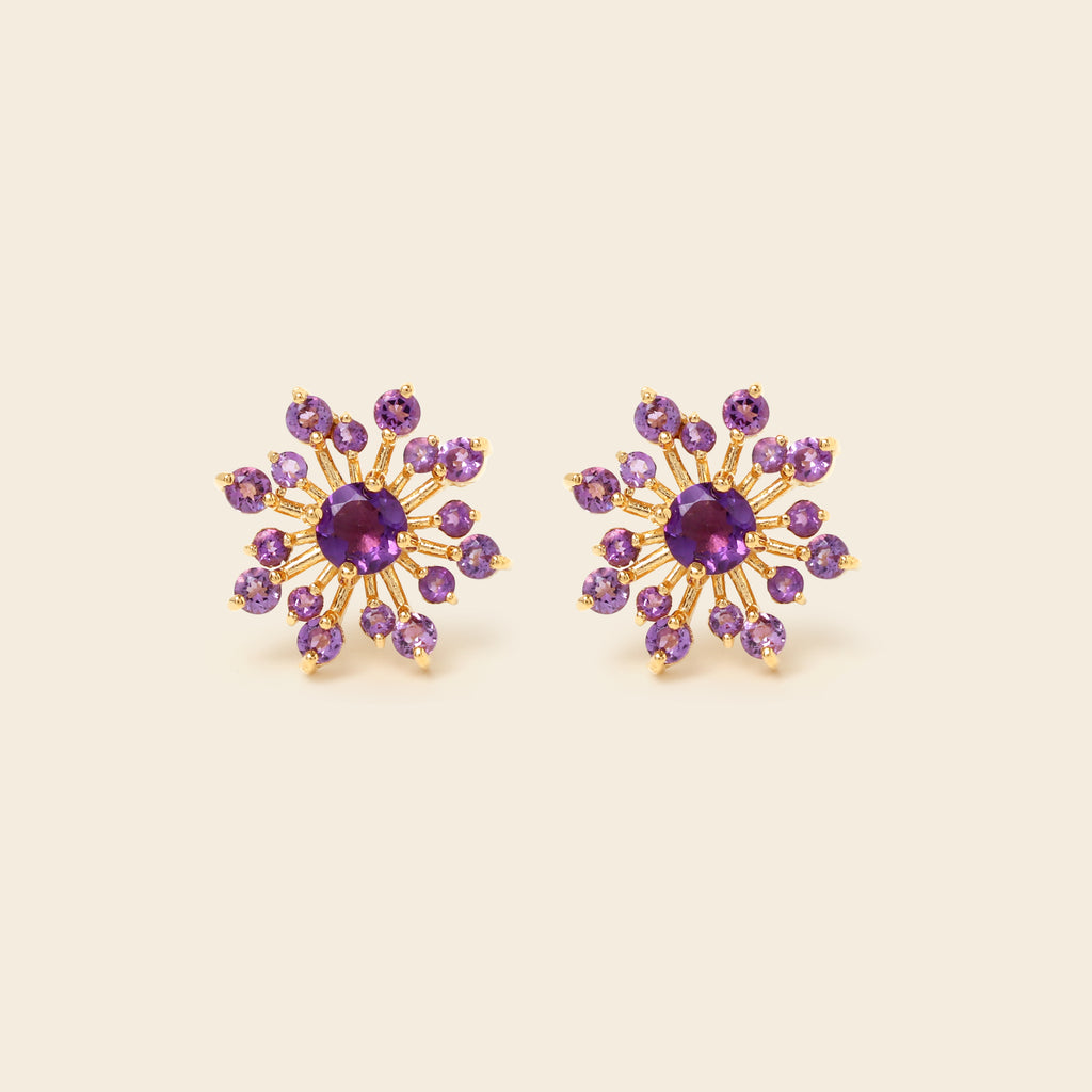 February birthstone amethyst snowflake stud earrings