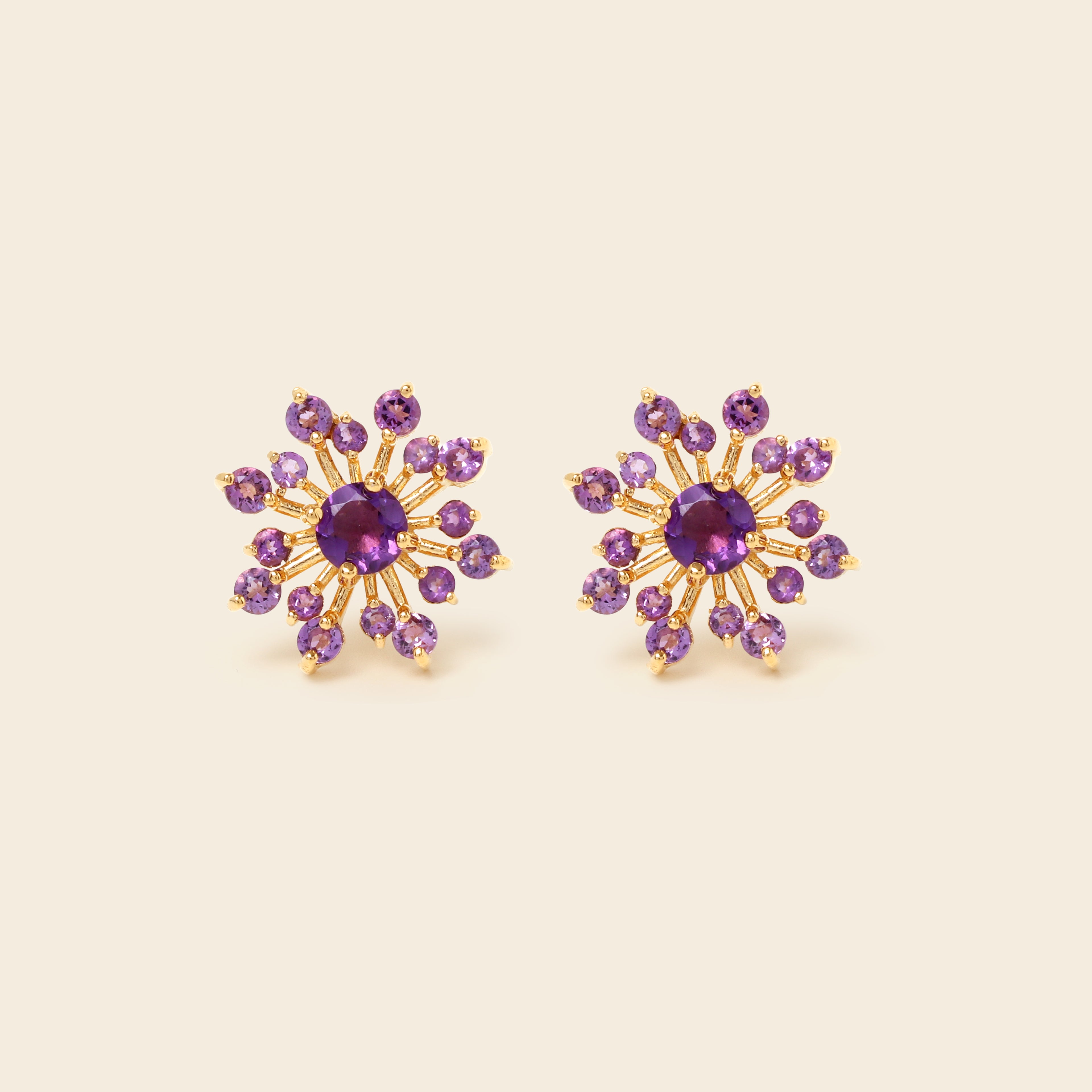 February birthstone amethyst snowflake stud earrings