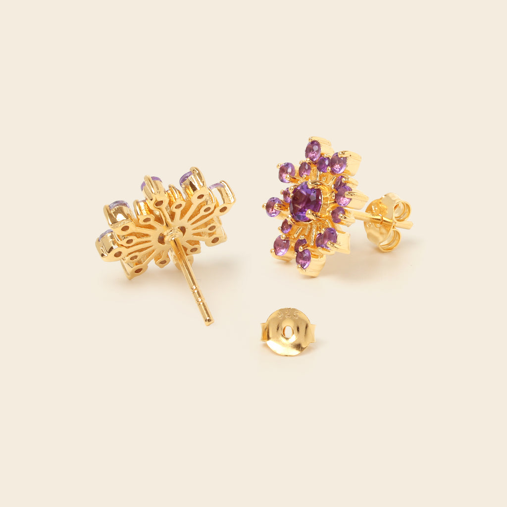 Amethyst stud earrings with butterfly closure