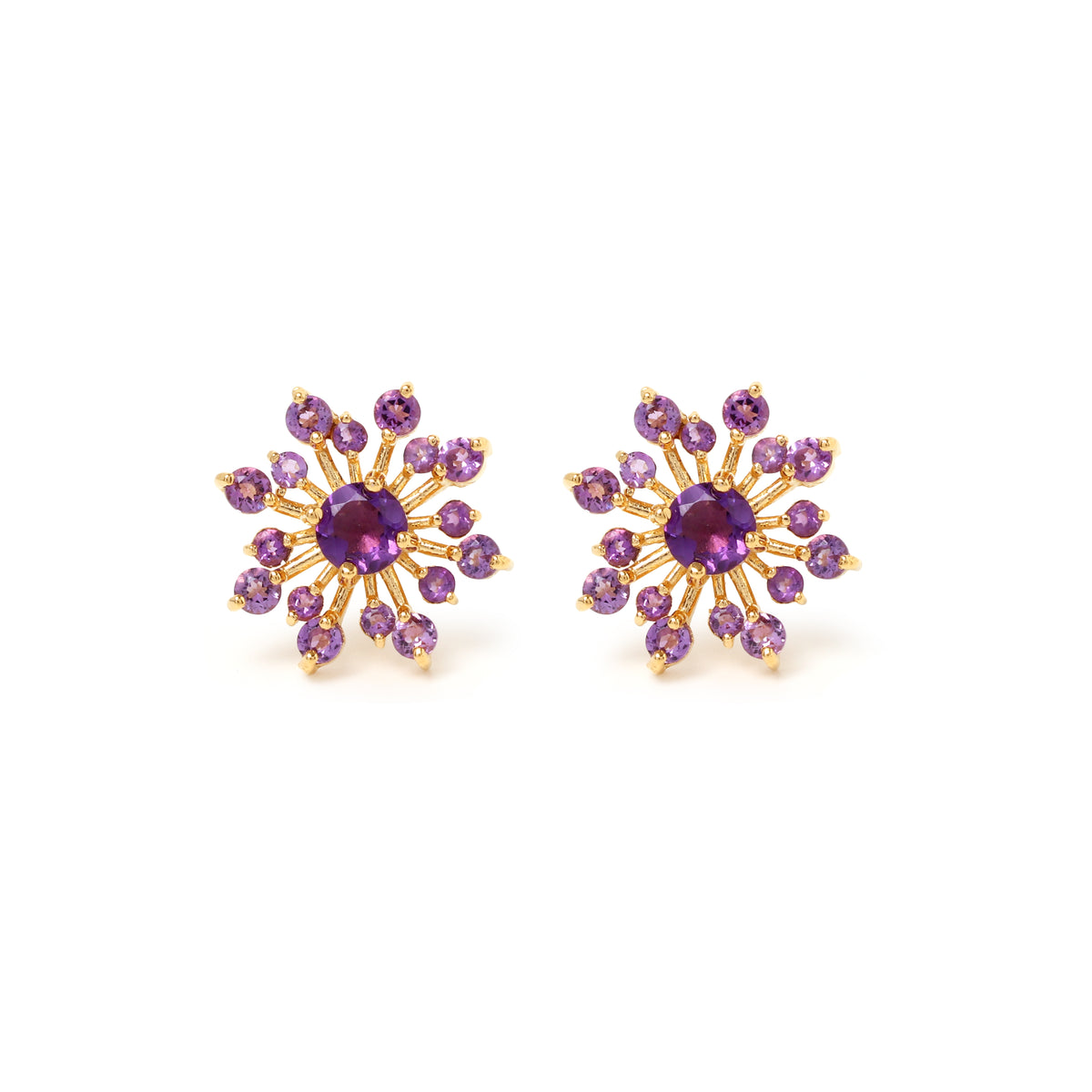 Amethyst snowflake stud earrings in 18K gold plated sterling silver by Jewelry By Crimson