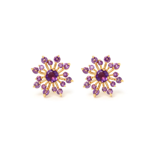 Amethyst snowflake stud earrings in 18K gold plated sterling silver by Jewelry By Crimson