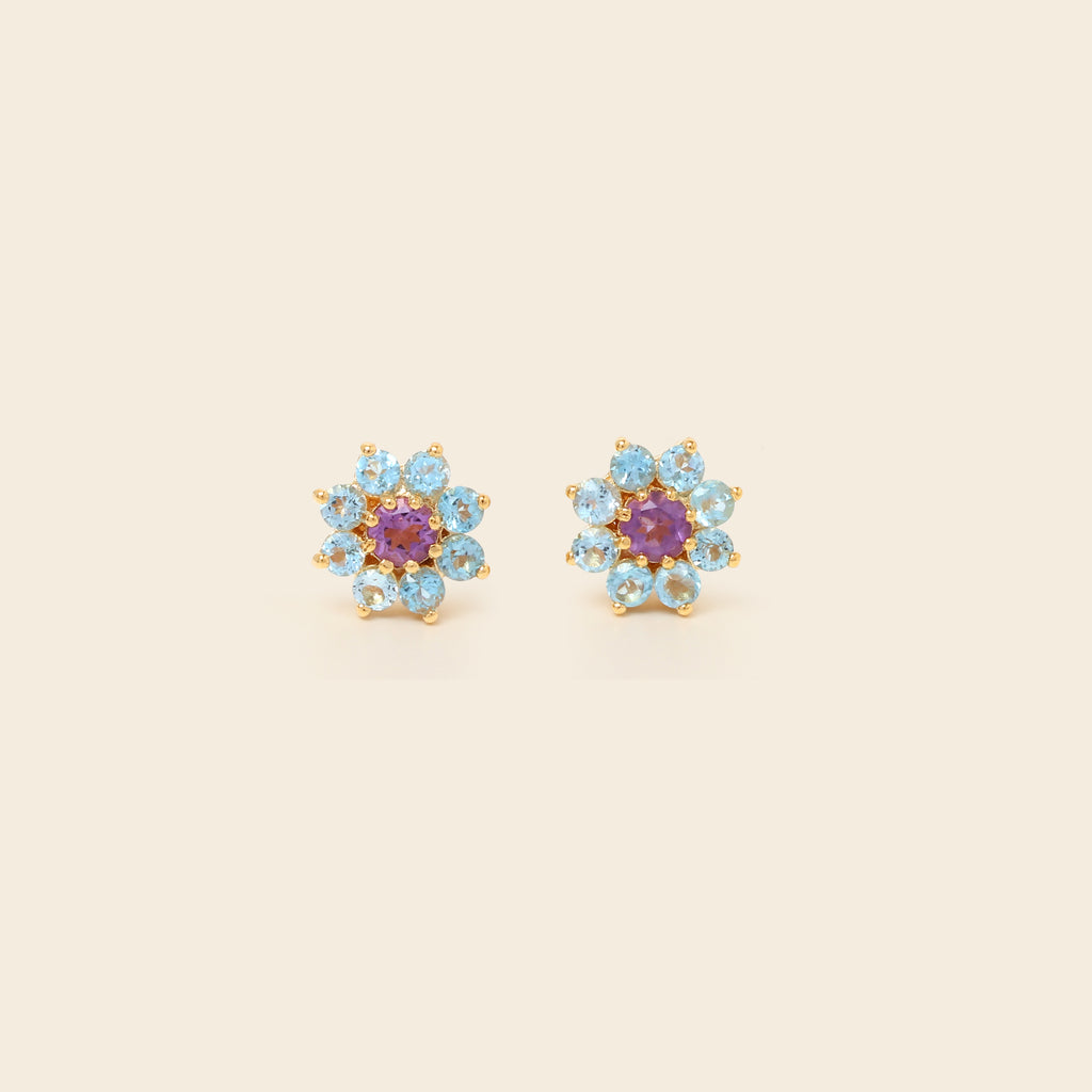 February and December birthstone flower stud earrings