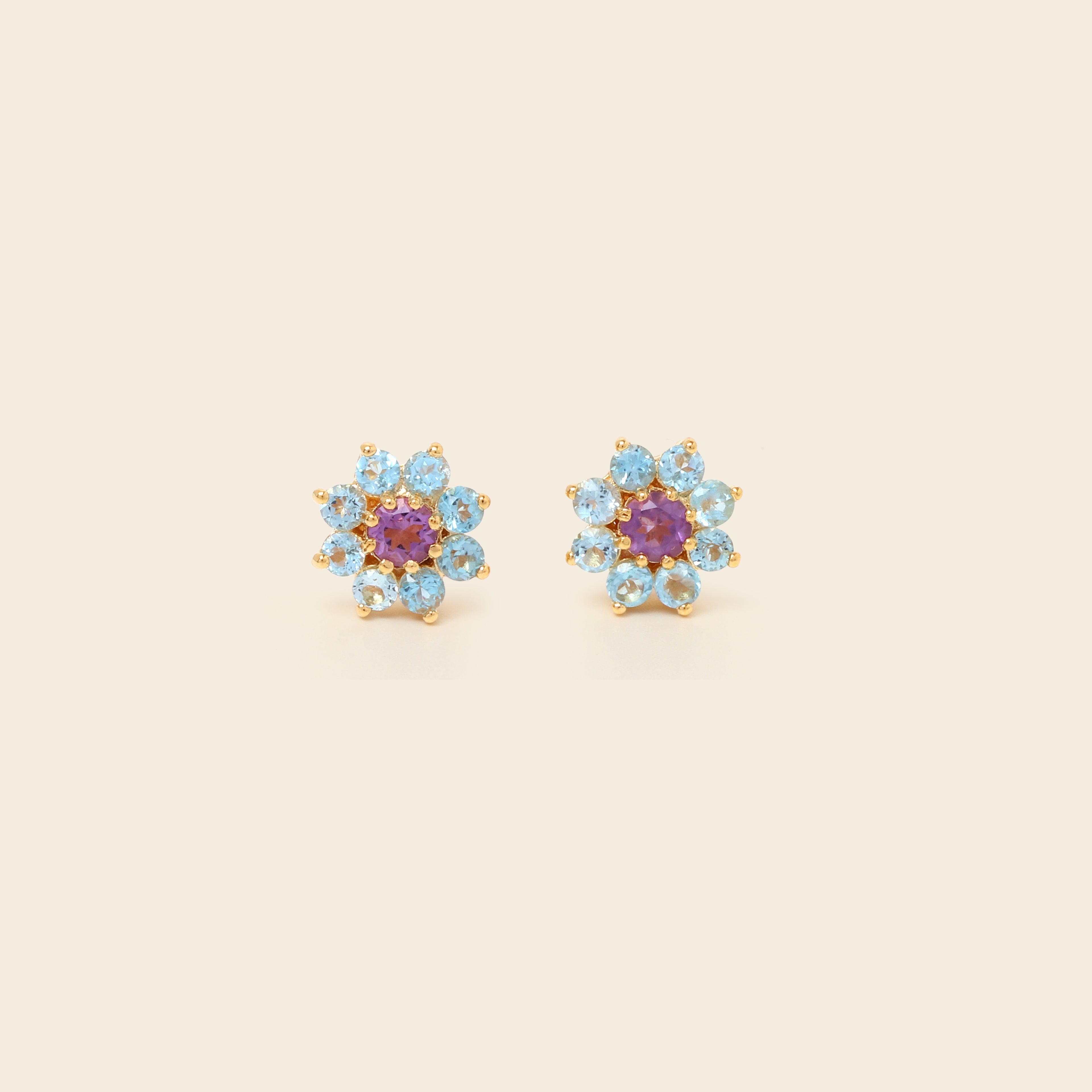 February and December birthstone flower stud earrings