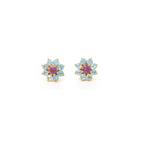 Amethyst and blue topaz flower stud earrings in 18K gold plated sterling silver by Jewelry By Crimson