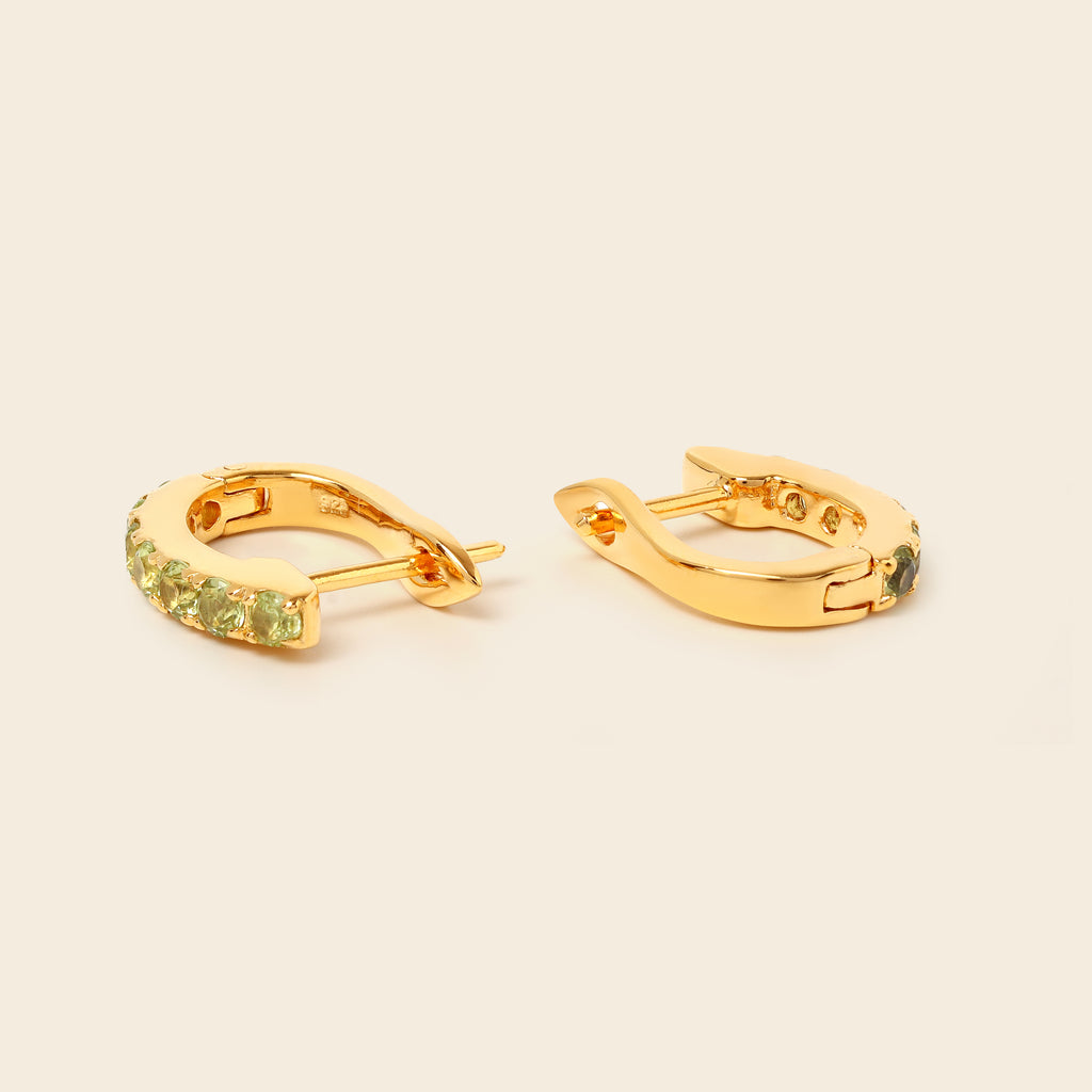 Natural peridot gold hoops handcrafted in Bangkok