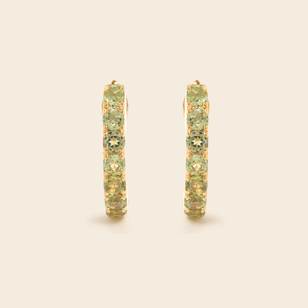 Peridot hoop earrings with latch back closure