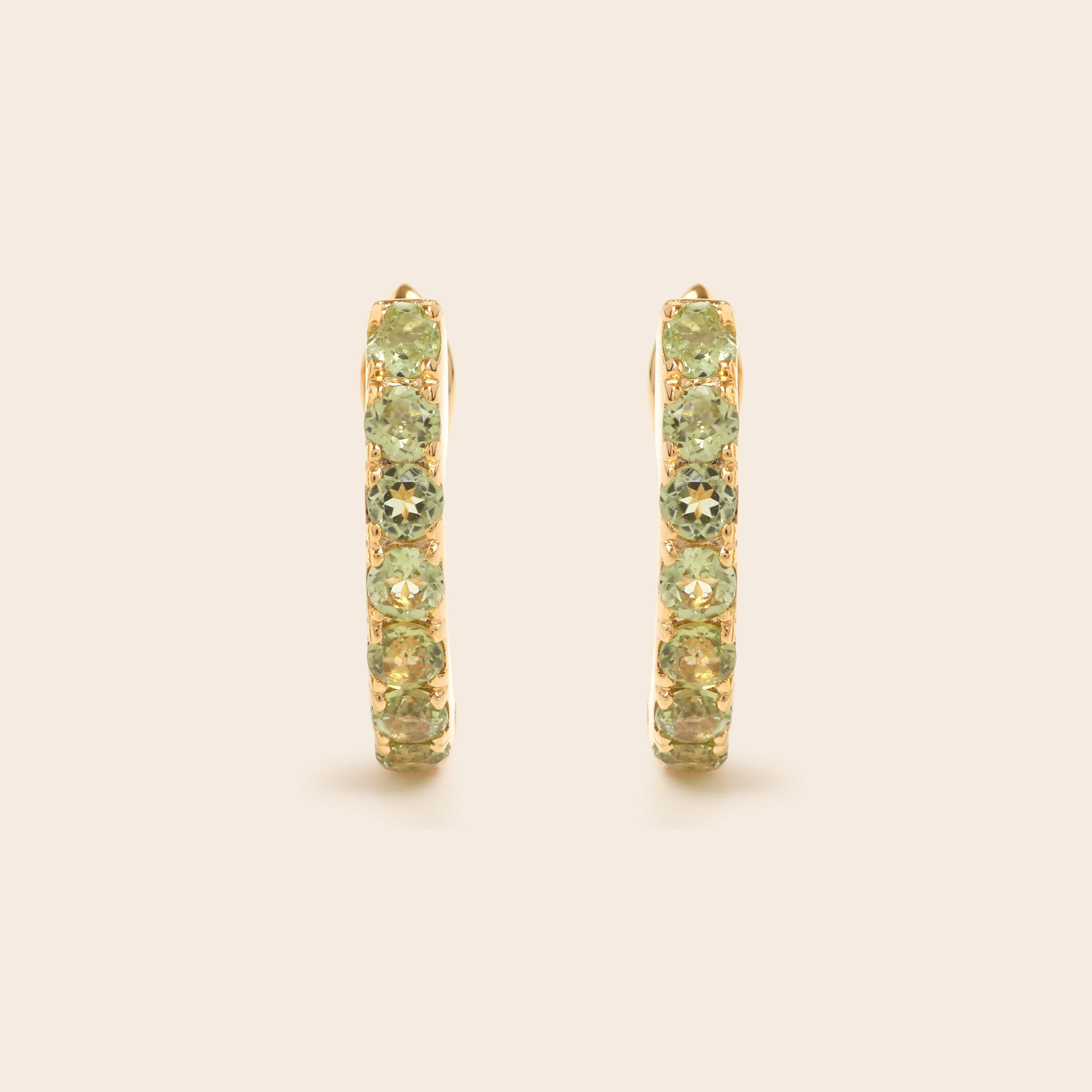 Peridot hoop earrings with latch back closure