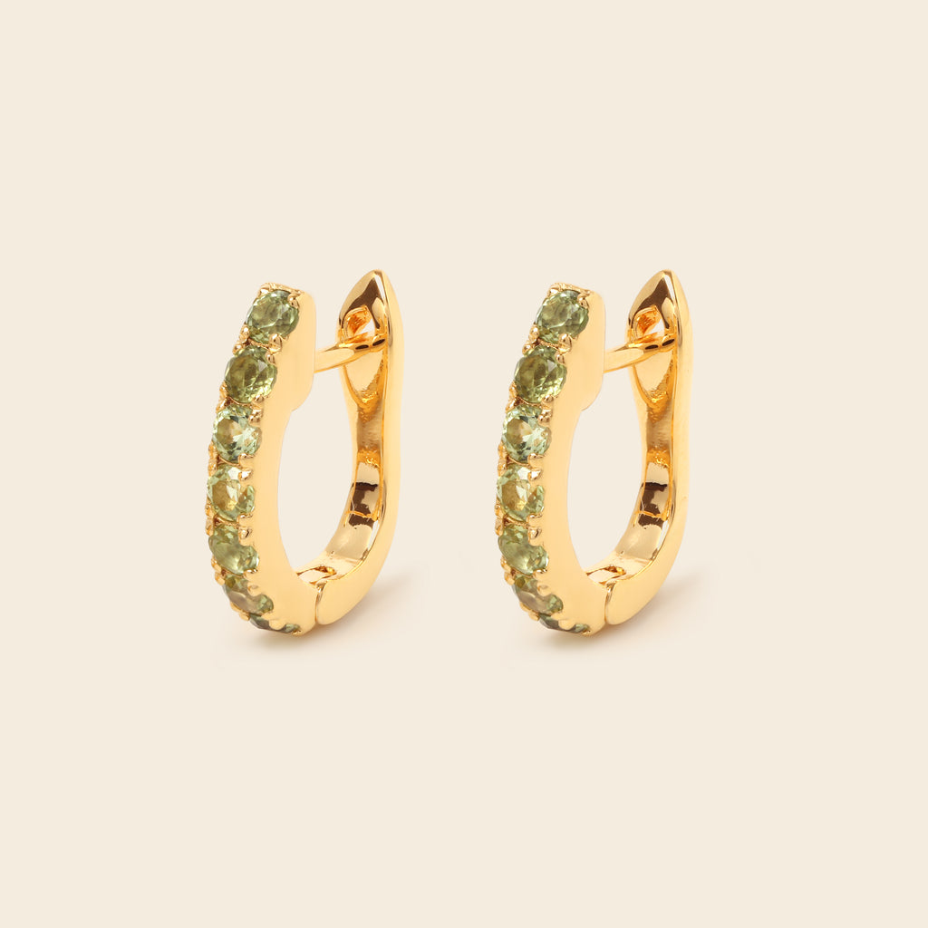 August birthstone peridot hoop earrings in gold