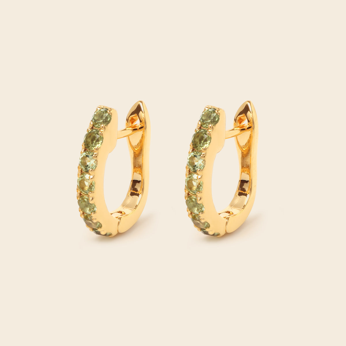 August birthstone peridot hoop earrings in gold