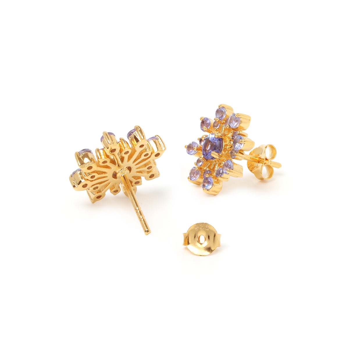 Tanzanite stud earrings with butterfly closure