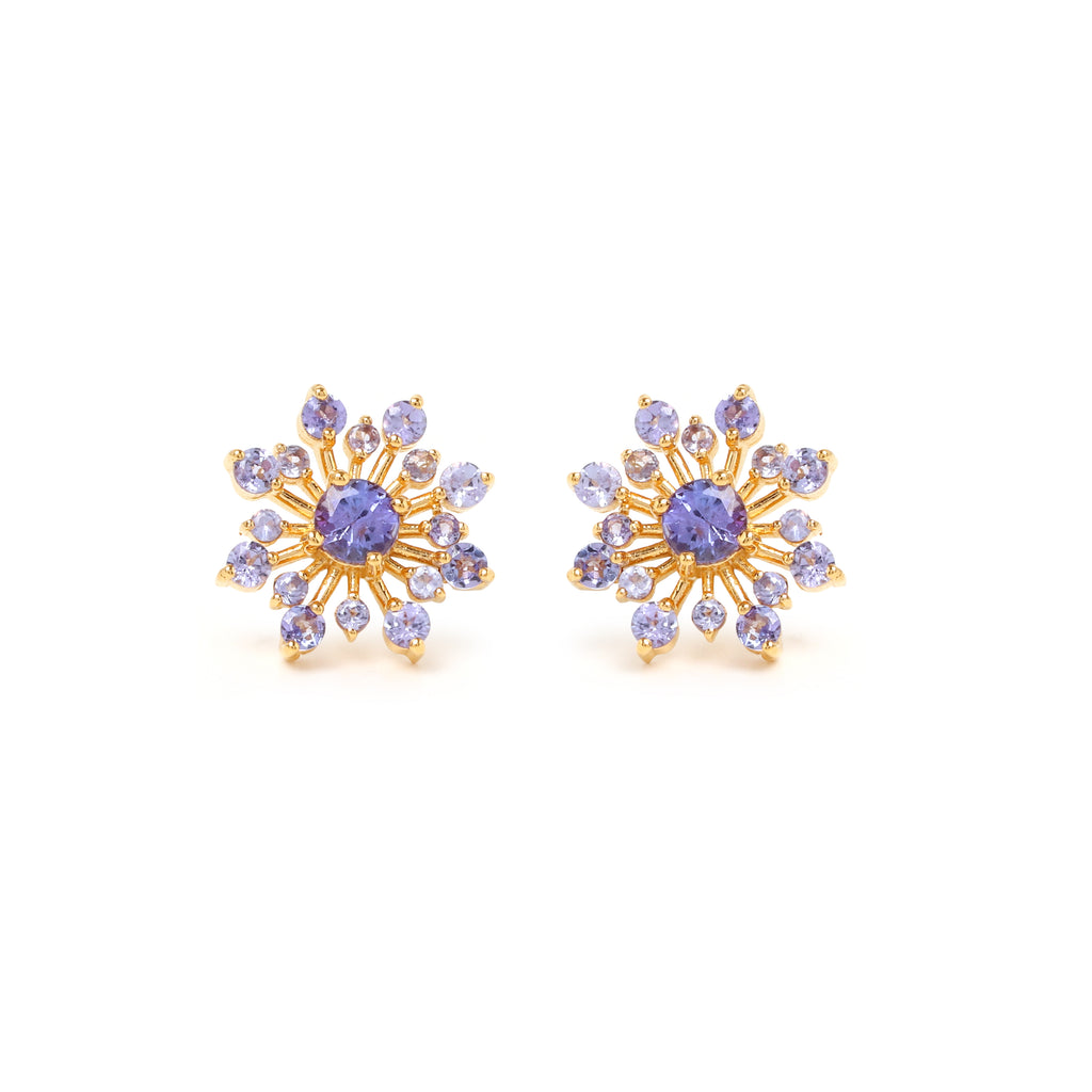 Tanzanite snowflake stud earrings in 18K gold plated sterling silver by Jewelry By Crimson