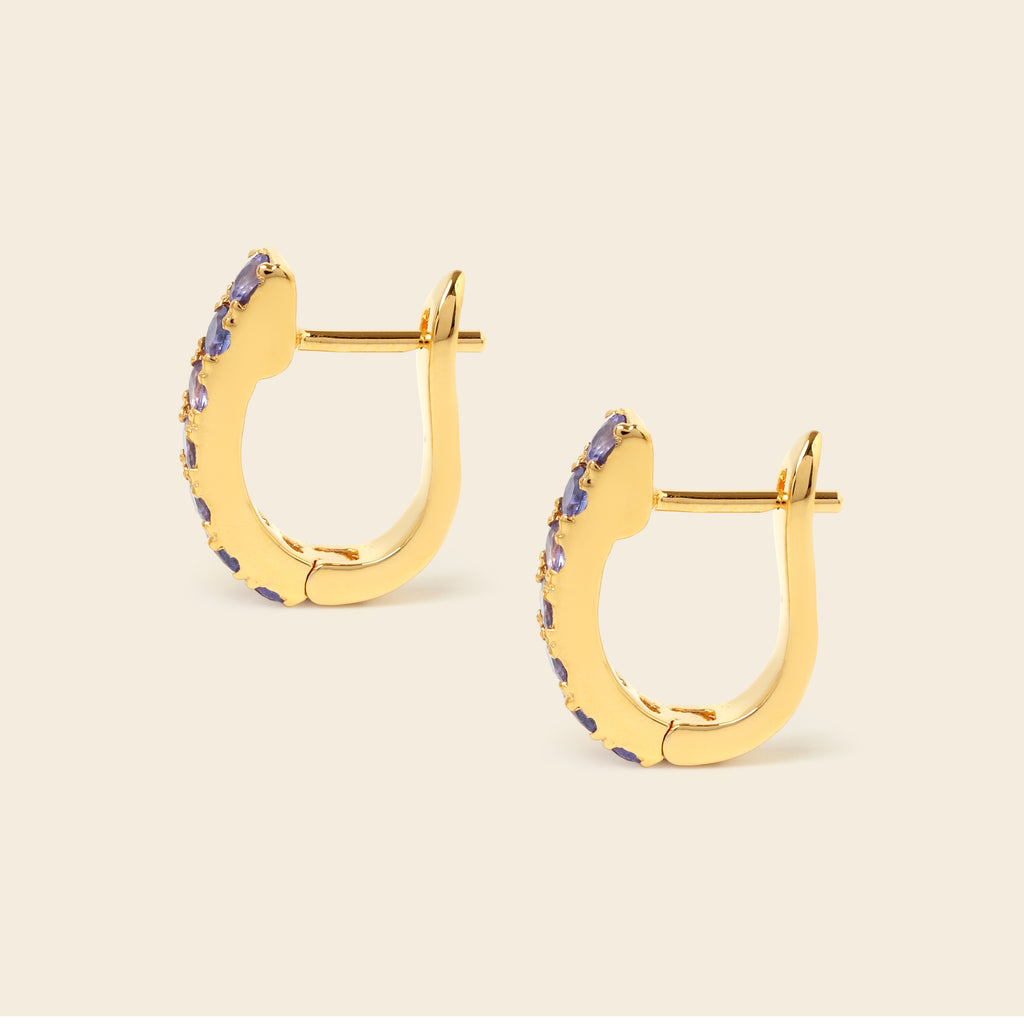 Tanzanite hoop earrings with latch back closure