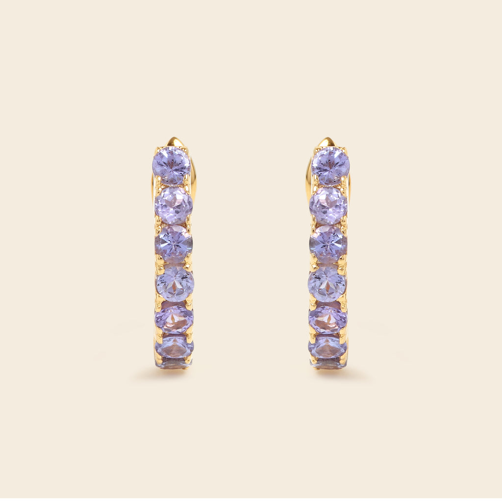 December birthstone tanzanite hoop earrings in gold