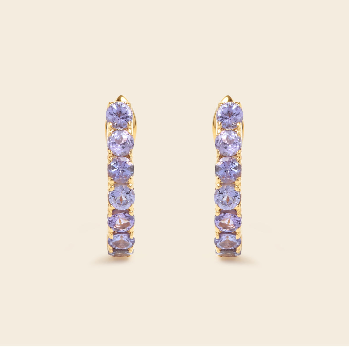 December birthstone tanzanite hoop earrings in gold