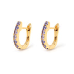 Tanzanite huggie hoop earrings in 18K gold plated sterling silver by Jewelry By Crimson