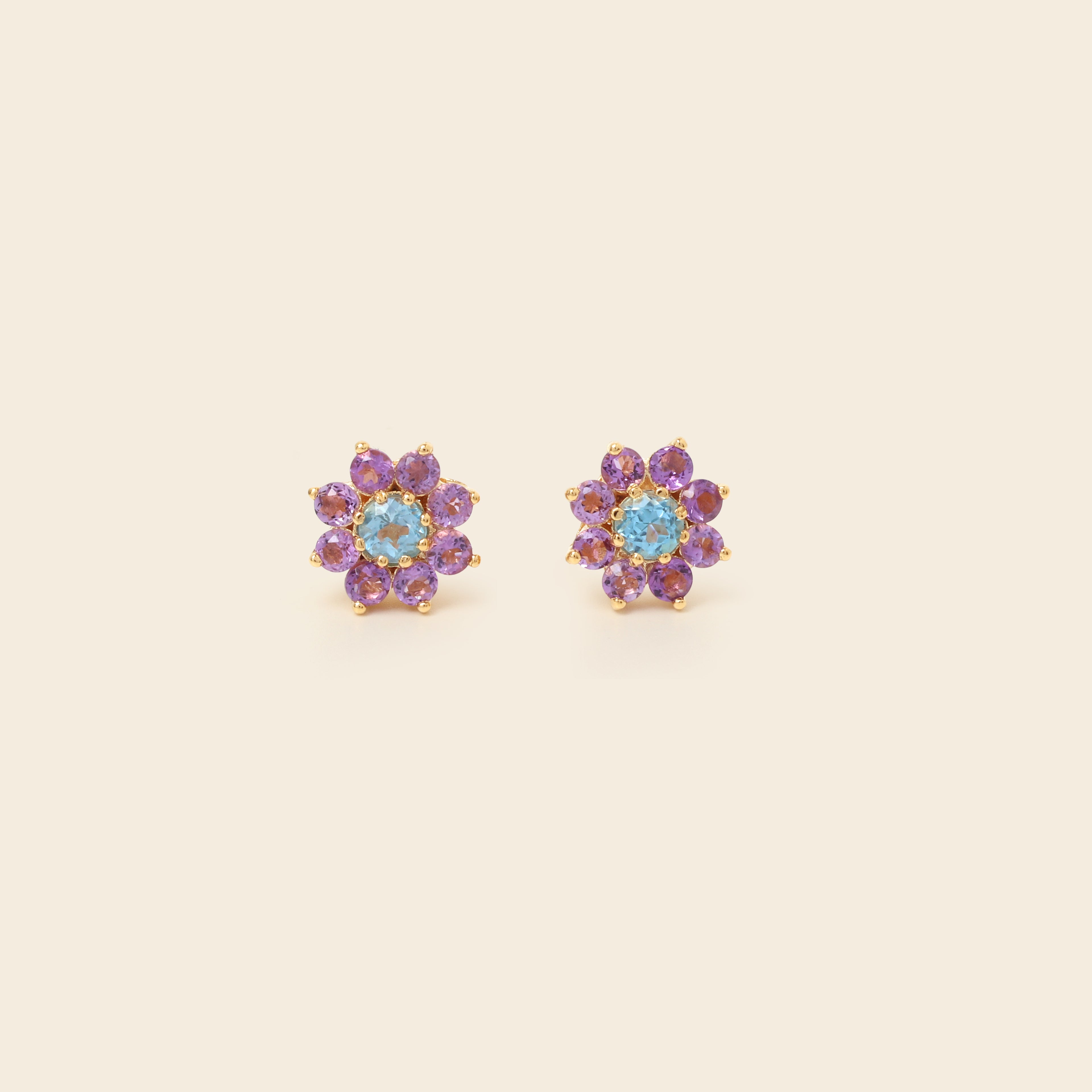 December and February birthstone flower stud earrings